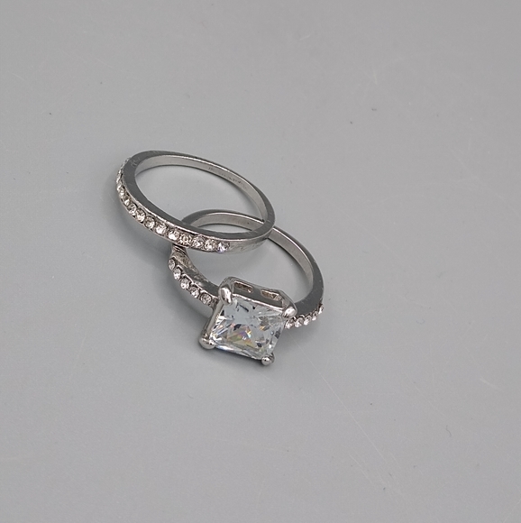 Silver Princess Cut Pavé Bridal Engagement Set - Picture 15 of 15